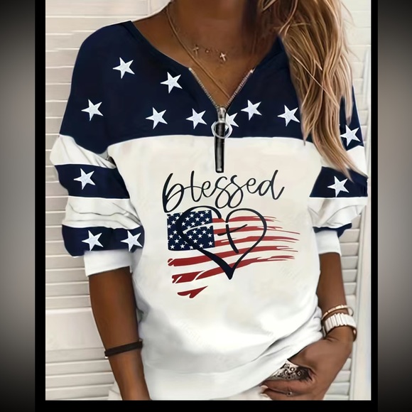 Stripes & Stars V-Neck Zip Sweatshirt BRAND NEW - Picture 4 of 4